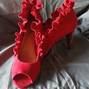 Elegant Red Ruffle Heels